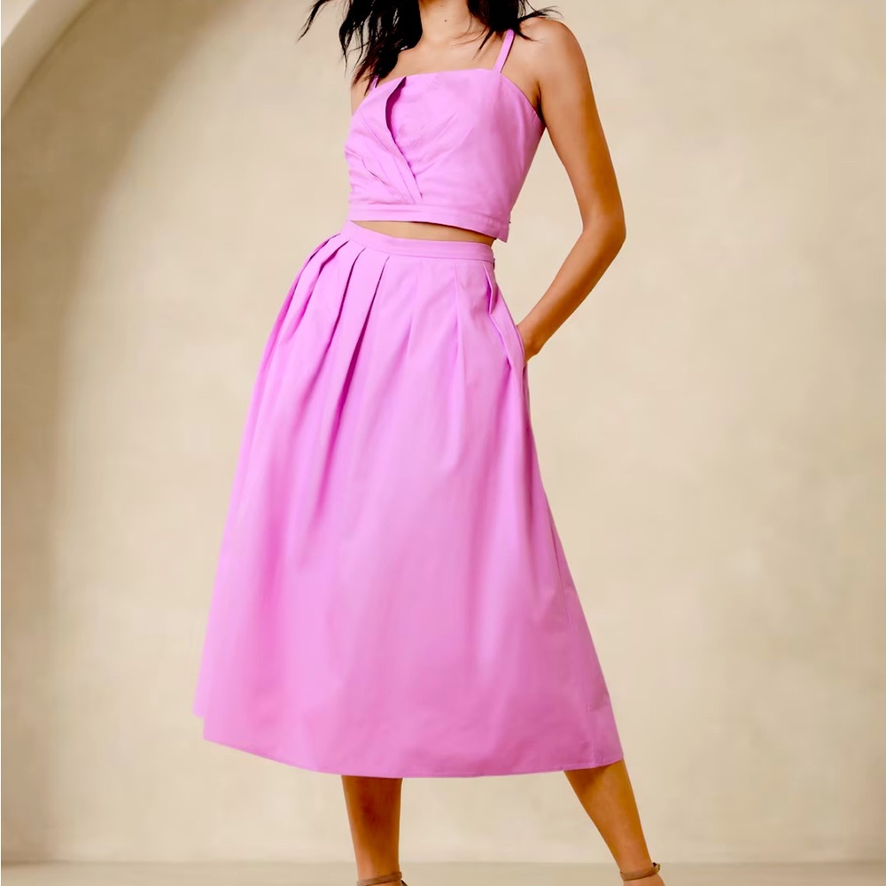 POPLIN PLEATED MIDI SKIRT